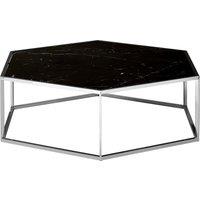 Orsina Silver Frame Hexagon Coffee Table, Modern Black Marble Top Coffee Table, Silver Finish Hexagonal Kitchen Table