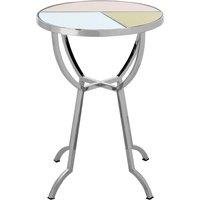 Orsina Circular Side Table, Decorative Table With Gold, Pink & Mirror Segments, Silver Finished Round Accent Table