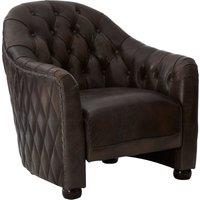 Orsina Grey Leather Classic Armchair, Walnut Quilted Back Wooden Chair, Chesterfield Button Tufted Armrest Chair