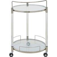 Orsina Round Drinks Trolley, Chrome Finish Stainless Steel Frame With Acrylic Supports, Two-Tier Glass Shelves in Silver