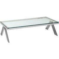 Orsina Clear Glass Coffee Table With Stainless Steel Legs, Silver Finish Coffee Table, Lounge Table, Patio Table