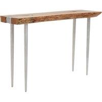 Orsina Rustic Natural Wood Console Table-Silver Finish Hallway Table With Metal Legs-Rectangular Top Couch Table in Silver