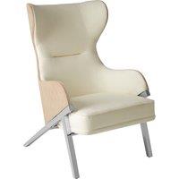 Orsina Luxe White Fabric Chair For Living Room, Wing-Back Accent Chair, Velvet Armchair With Quilted Beige Backrest