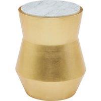 Orsina Drum-Shaped Side Table, Golden Small Table, Decorative Hourglass Shaped Nesting Table, White Marble Slab Table in Gold