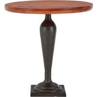 Orsina Antique Round Side Table With Walnut Surface, Accent Table With Black Urn Stand, Wooden End Table For Patio in Brown