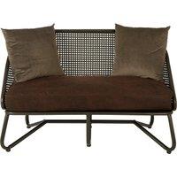 Orsina 2 Seat Sofa With Curved Legs, Faux Upholstered Couch With Open Lattice Backrest, Two Seater Sofa For Patio in Brown