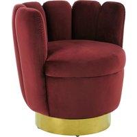 Orsina Wine Velvet Accent Chair With Gold Base, Plush Scalloped Cocktail Chair For Livingroom, Swivel Accent Seat in Red