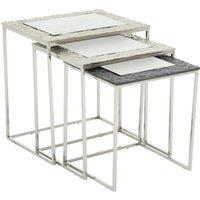 Orsina Luxe Set Of 3 Rectangular Nesting Tables, Nickel & Gunmetal Finish Decorative Tables, Antique Bedside Tables in Silver