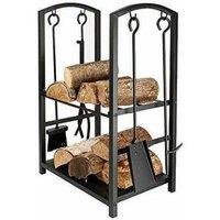 Marco Paul Large Fireplace Log Rack & Tools Set Black Steel Firewood Holder Storage 73cm