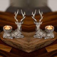 Marco Paul 2pc Silver Stag Christmas Tea Light Candle Holder Set