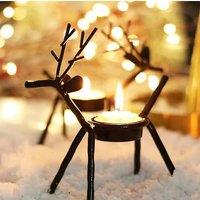 Marco Paul Set of 6 Metal Reindeer Tealight Candle Holders with Tealights Rustic Decor in Brown