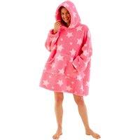 Just Essentials Star Print Oversized Teddy Fleece Hooded Blanket Wearable Throw in Pink