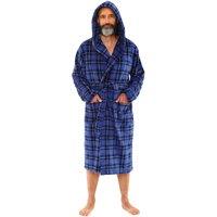Just Essentials Printed Fleece Dressing Gown in Mid Blue | Size: Large