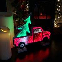 Samuel Alexander 40cm LED Infinity Truck Christmas Decoration with Wooden Base in Red & Green