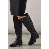 Good For the Sole Women's : Extra Wide Fit Koira Back Stretch Block Heel Knee High Riding Boots in Black | Size: 4