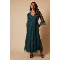 Oasis Women's Occasion Embroidered Mesh Tiered Midaxi Dress in Green | Size: 10