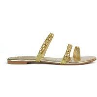 XY London Women's 'Sammie' Flat Strappy Sparkly Crystal Slider Mule Sandal Shoes With Toe Post in Silver | Size: 6