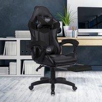 Neo Foot Turbo Massage Leather Recliner PC Gaming Chair with Footrest in Black