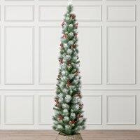 Christow Slim Christmas Tree Artificial Pencil Snow Cone Berry Decoration 5ft 6ft 7ft