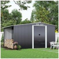 8x6 FT Garden Metal Storage Shed with 6.8x2.2 FT Log Store, Double Doors Lockable Weatherproof Outdoor Shed for Garden Tools