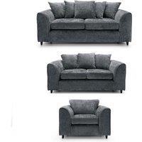 Furnishings For Less UK Monaco Chenille Fabric 3 Piece Sofa Suite - 3, 2 & Armchair Seater Scatter Back in Grey