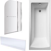 Balterley Square 1700x750 Shower Bath Set - Panel & Corner Screen with Rail & Fixed in White