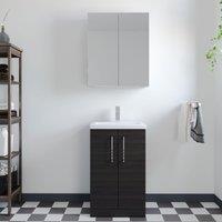 Balterley Floor Standing 2 Door Vanity Polymarble Basin Woodgrain Charcoal Black 500mm