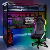 X Rocker Battlebunk High Sleeper Bunk Bed with Gaming Desk & Shelving in Black | Size: Single