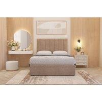Somnior Austin Plush Velvet Divan Bed Set with Midnight Pocket Spring Mattress & Headboard in Beige | Size: Double