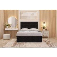 Somnior Chambery Plush Velvet Hybrid Pocket Sprung Orthopaedic Divan Bed Set with Upholstered Headboard in Black | Size: Small Single
