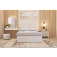 Somnior Chambery Plush Velvet Hybrid Pocket Sprung Orthopaedic Divan Bed Set with Upholstered Headboard in White | Size: Small Single