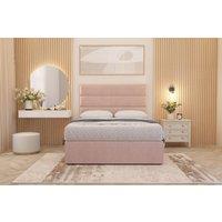Somnior Chambery Plush Velvet Hybrid Pocket Sprung Orthopaedic Divan Bed Set with Upholstered Headboard in Pink | Size: Small Single