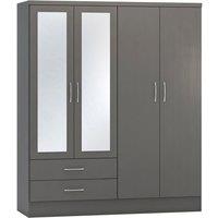 Seconique Nevada 4 Door 2 Drawer Mirrored Wardrobe in Dark Grey