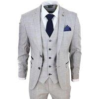 Infinity Leather Men's 3 Piece Tan Check Tailored Fit Suit in Grey | Size: 46R
