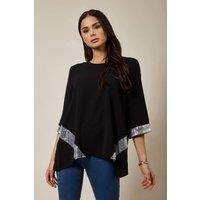 HOXTON GAL Women's 3/4 Sleeves Relaxed Fit Black Top with Details | Size: 8-10