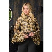 Finding Friday Women's Print Metallic High Neck Blouse in Brown | Size: 10