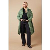 Belted Midi Padded Funnel Neck Coat
