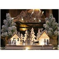 Netagon Battery Powered Wooden Light Up Festive Scene in Light Beige