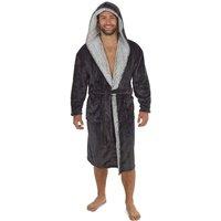 CityComfort Men's Hooded Fluffy Dressing Gown in Black | Size: 2XL