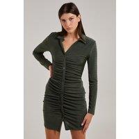 Pink Vanilla Women's Long Sleeve Collar Mini Dress in Khaki | Size: Small