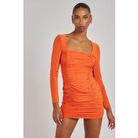 Pink Vanilla Women's Long Sleeve Gathered Mini Dress in Orange | Size: 6