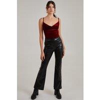 Pink Vanilla Women's Flare Leather Look Trousers in Black | Size: 6