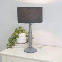ValueLights Victoria Grey Wood Traditional Table Lamp with Fabric Drum Shade & LED Bulb in Charcoal