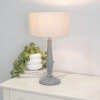 ValueLights Victoria Grey Wood Traditional Table Lamp with Fabric Drum Shade & LED Bulb