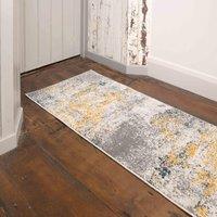 Kukoon Grey Ochre Yellow Distressed Abstract Living Area Rug | Size: 80 cm x 150 cm