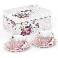 London Boutique Tea Cup & Saucer Set 2 Afternoon Tea Set New Bone China Vintage Flora Gift Box 200m (Pink) in Pink