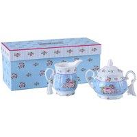 London Boutique Porcelain Teapot Sets Teapot Sugar Bowl & Cream Milk Jug Shabby Chic Vintage Floral in Gift box (Cream & Sugar Set Rose Blue) in Blue