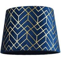 Happy Homewares Navy Blue Velvet Lamp Shade with Geometric Design in Metallic Gold Foil Lines in Midnight | Size: 10 inches