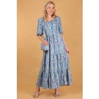 Sarta Women's Blue Tiered Maxi Milkmaid Dress Chevron Print | Size: Small