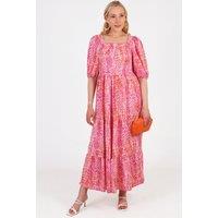Sarta Women's Pink Tiered Maxi Milkmaid Dress Chevron Print | Size: Medium